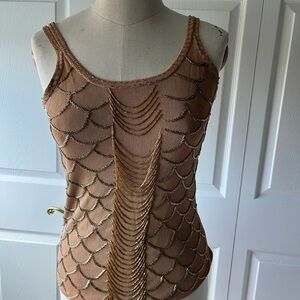 Beaded Tan Sleeveless Top